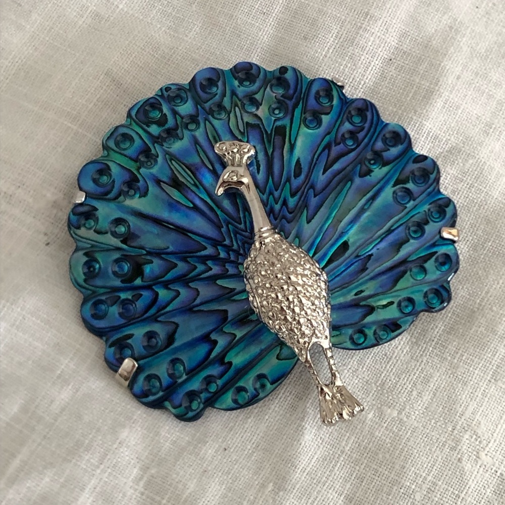 Stunning Vtg Abalone Shell Peacock Brooch - Picture 4 of 8